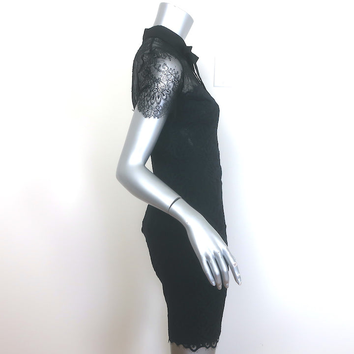 Sandro Rozen Bow-Neck Lace Mini Dress Black Size 2 NEW