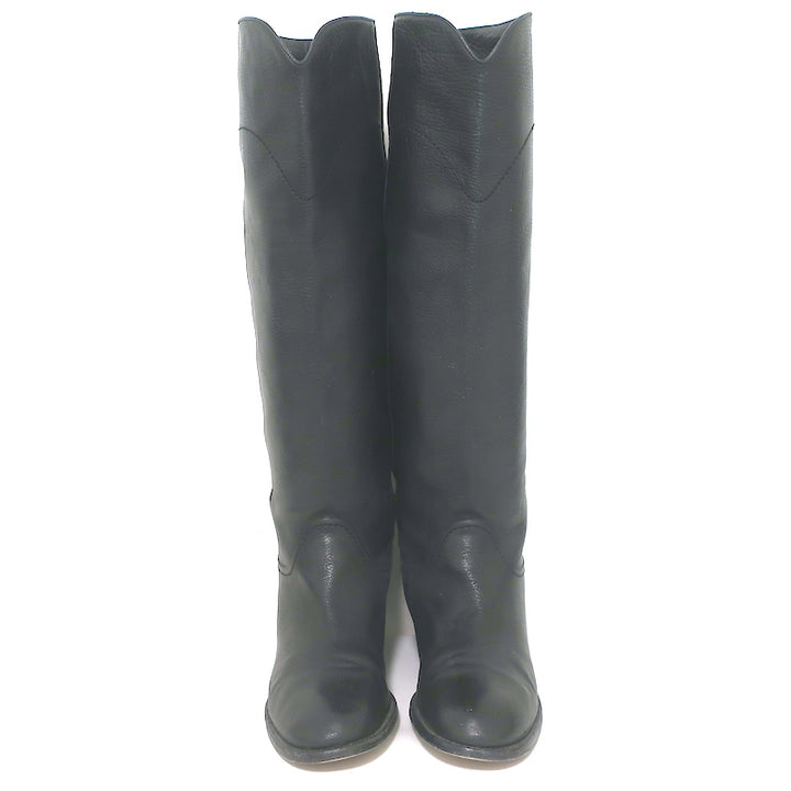 Chanel 14A CC Riding Boots Black Grained Leather Size 39
