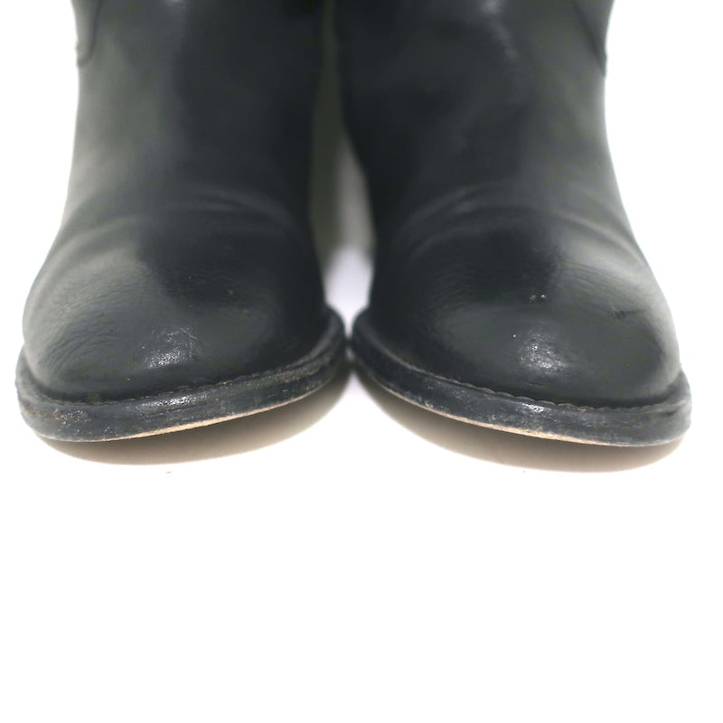 Chanel 14A CC Riding Boots Black Grained Leather Size 39