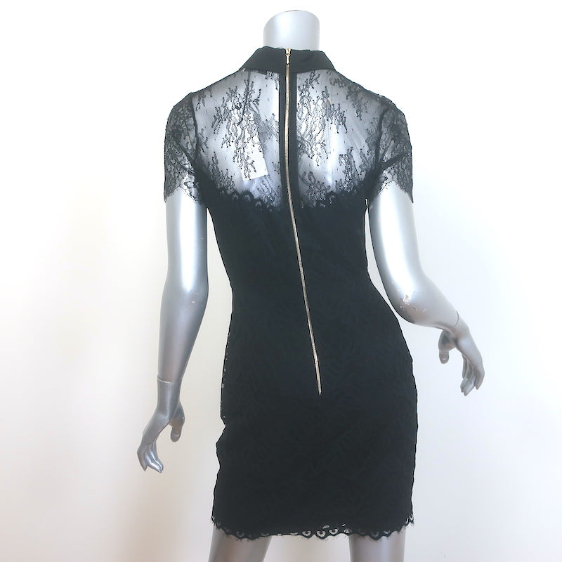 Sandro Rozen Bow-Neck Lace Mini Dress Black Size 2 NEW