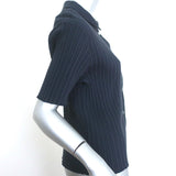 KULE Luna Short Sleeve Ribbed Button-Up Top Navy Cotton Size Large NEW