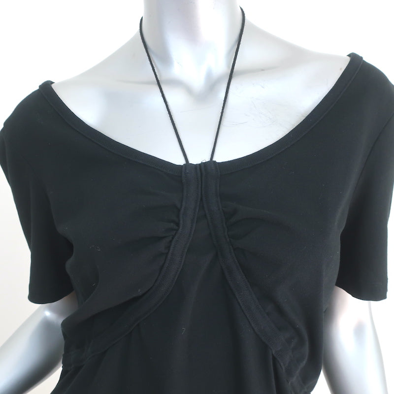 T by Alexander Wang Tie-Neck Dress Black Cotton Size Large Short Sleeve Mini