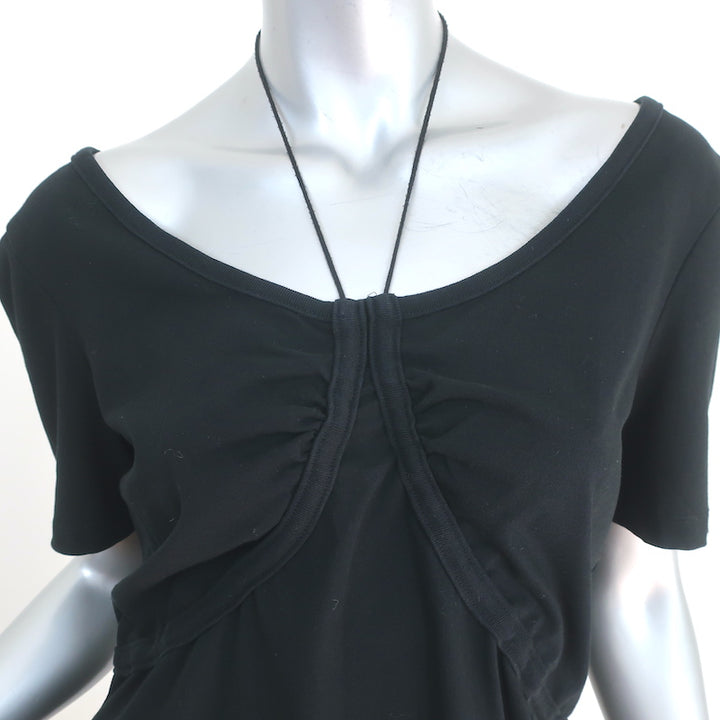 T by Alexander Wang Tie-Neck Dress Black Cotton Size Large Short Sleeve Mini