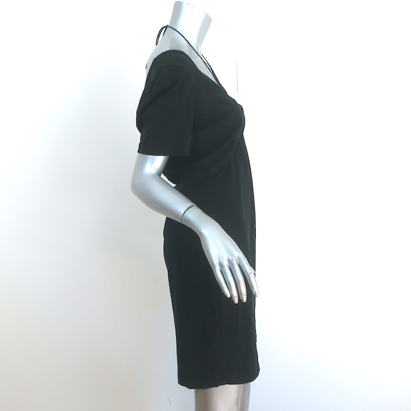 T by Alexander Wang Tie-Neck Dress Black Cotton Size Large Short Sleeve Mini