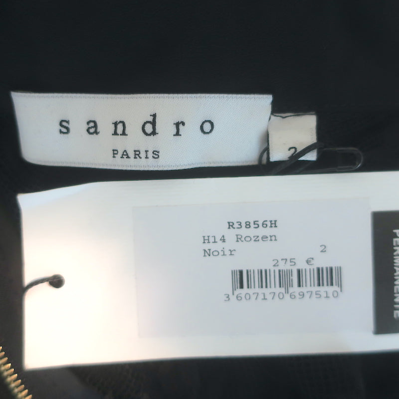 Sandro Rozen Bow-Neck Lace Mini Dress Black Size 2 NEW