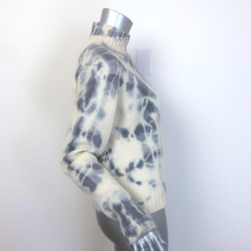 The Elder Statesman Tie Dye Cashmere Mock Neck Sweater Cream/Blue Size Medium