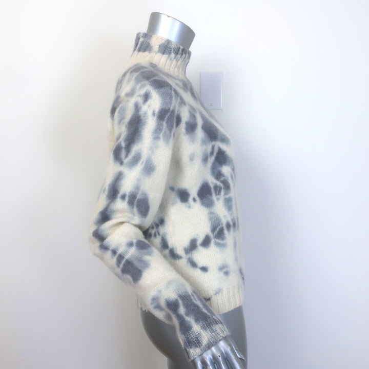 The Elder Statesman Tie Dye Cashmere Mock Neck Sweater Cream/Blue Size Medium