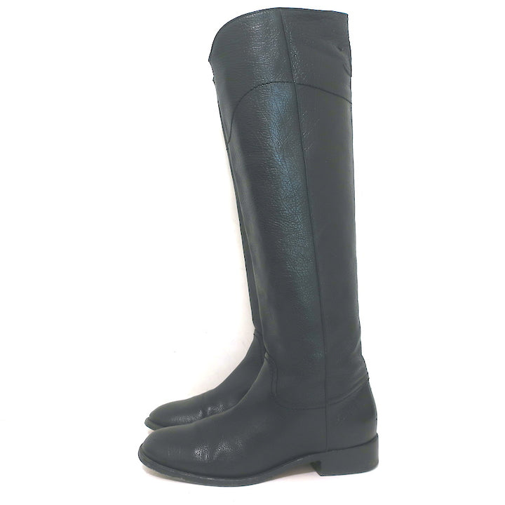 Chanel 14A CC Riding Boots Black Grained Leather Size 39