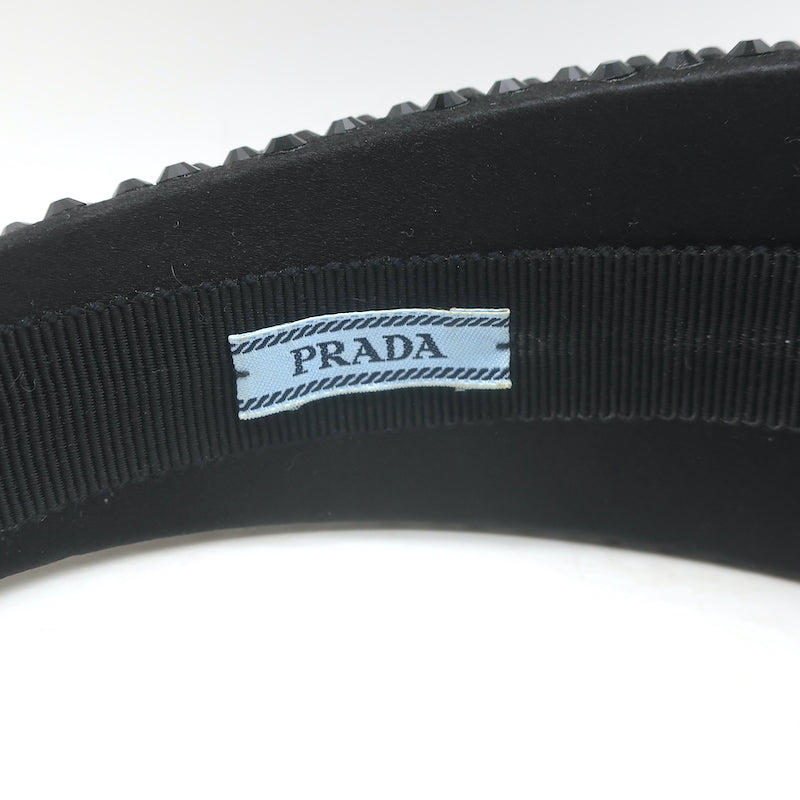 Prada Oversized Crystal-Embellished Padded Headband Black Satin