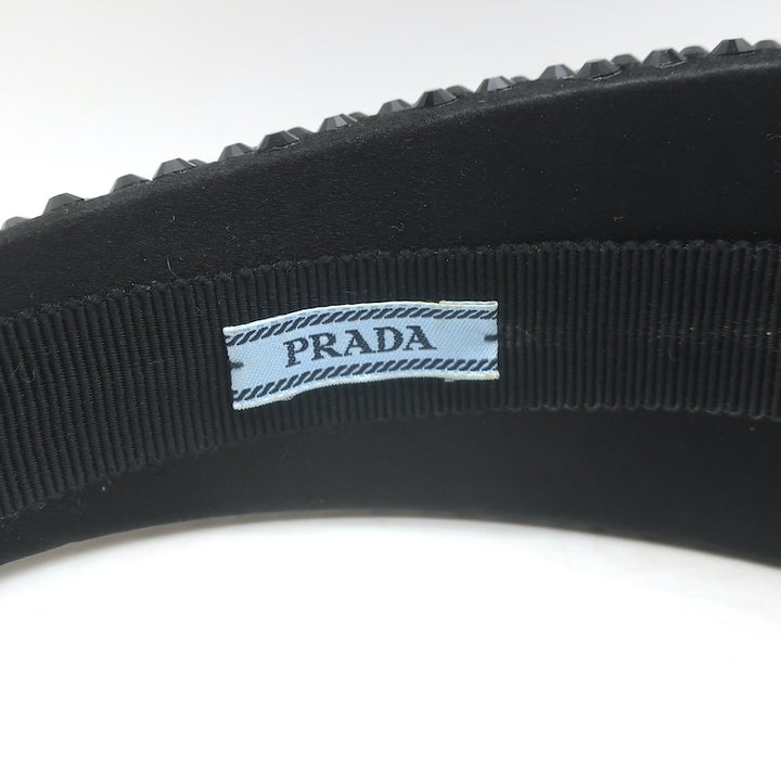 Prada Oversized Crystal-Embellished Padded Headband Black Satin