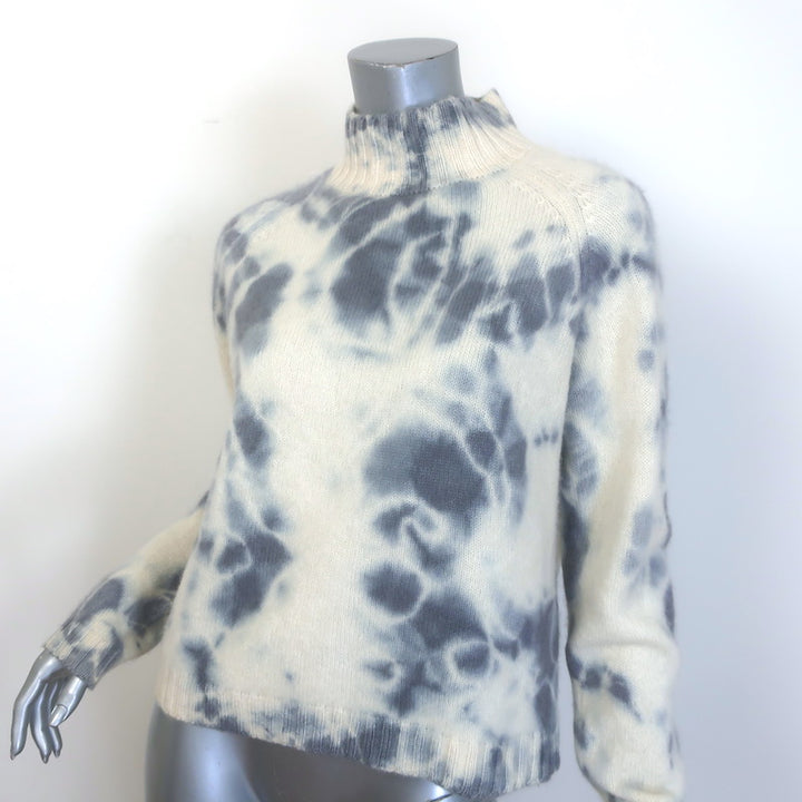 The Elder Statesman Tie Dye Cashmere Mock Neck Sweater Cream/Blue Size Medium