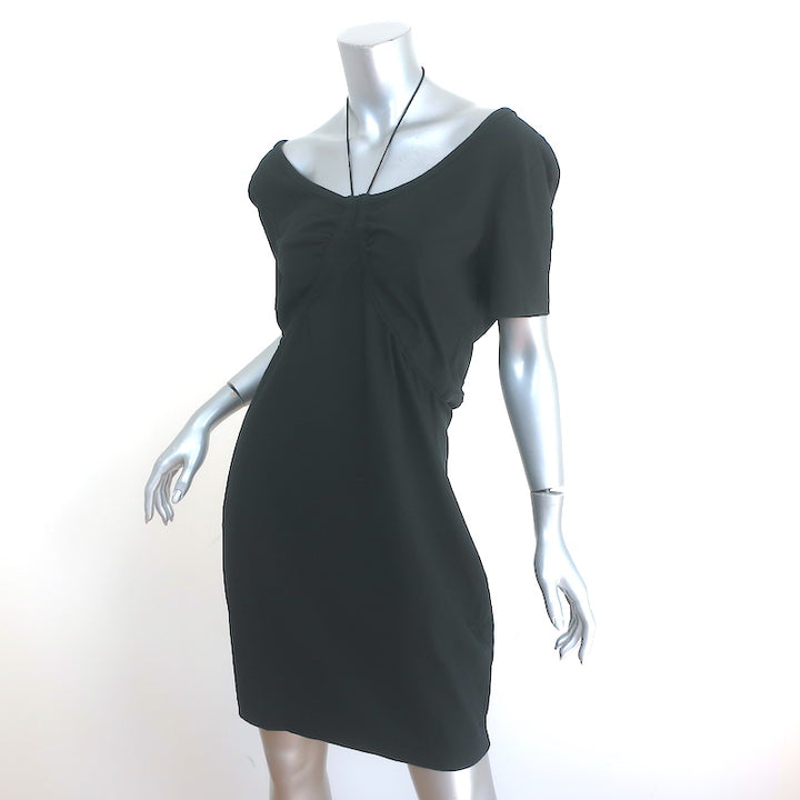 T by Alexander Wang Tie-Neck Dress Black Cotton Size Large Short Sleeve Mini