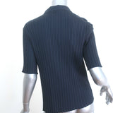 KULE Luna Short Sleeve Ribbed Button-Up Top Navy Cotton Size Large NEW