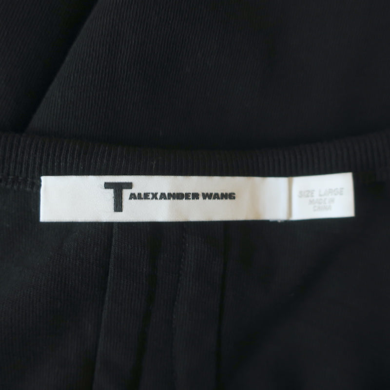 T by Alexander Wang Tie-Neck Dress Black Cotton Size Large Short Sleeve Mini