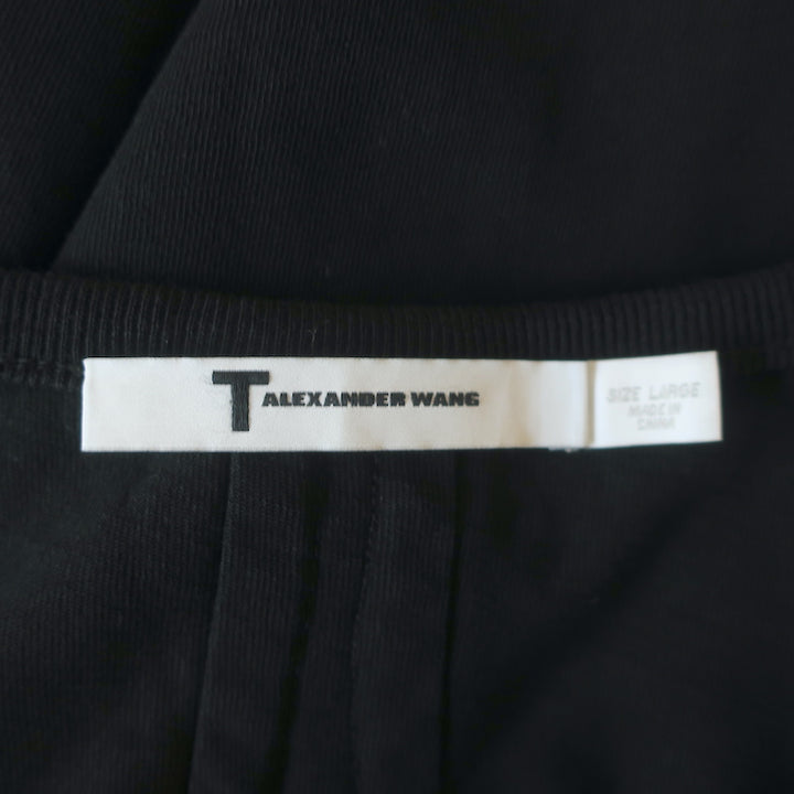 T by Alexander Wang Tie-Neck Dress Black Cotton Size Large Short Sleeve Mini