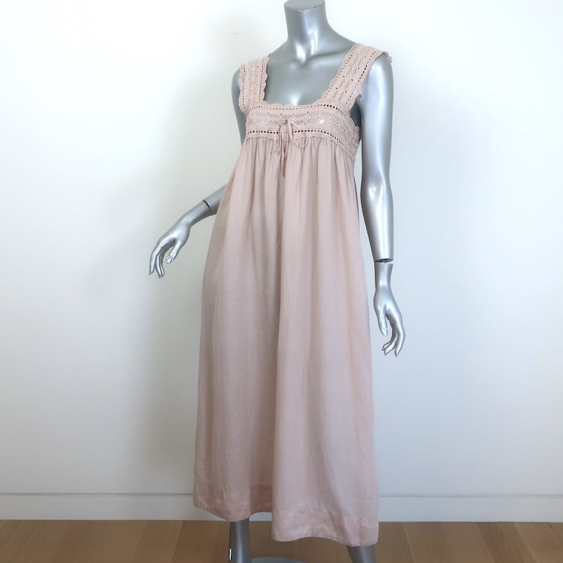 Doen Crochet Lace-Trimmed Maxi Dress Blush Ramie Size Extra Small