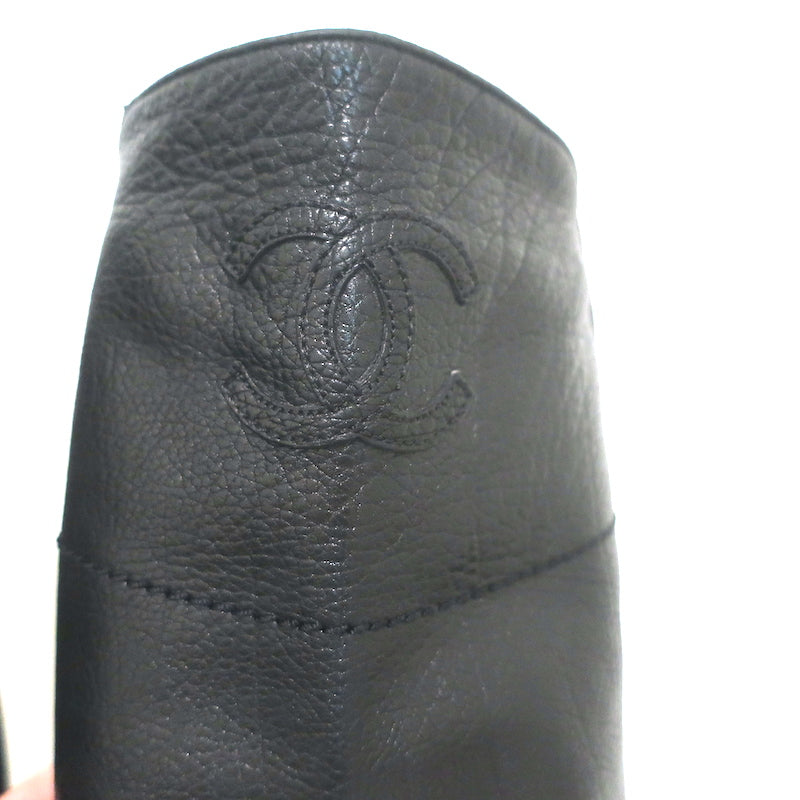 Chanel 14A CC Riding Boots Black Grained Leather Size 39