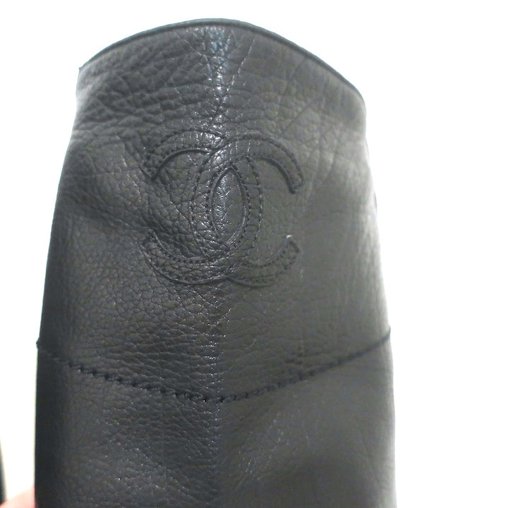 Chanel 14A CC Riding Boots Black Grained Leather Size 39