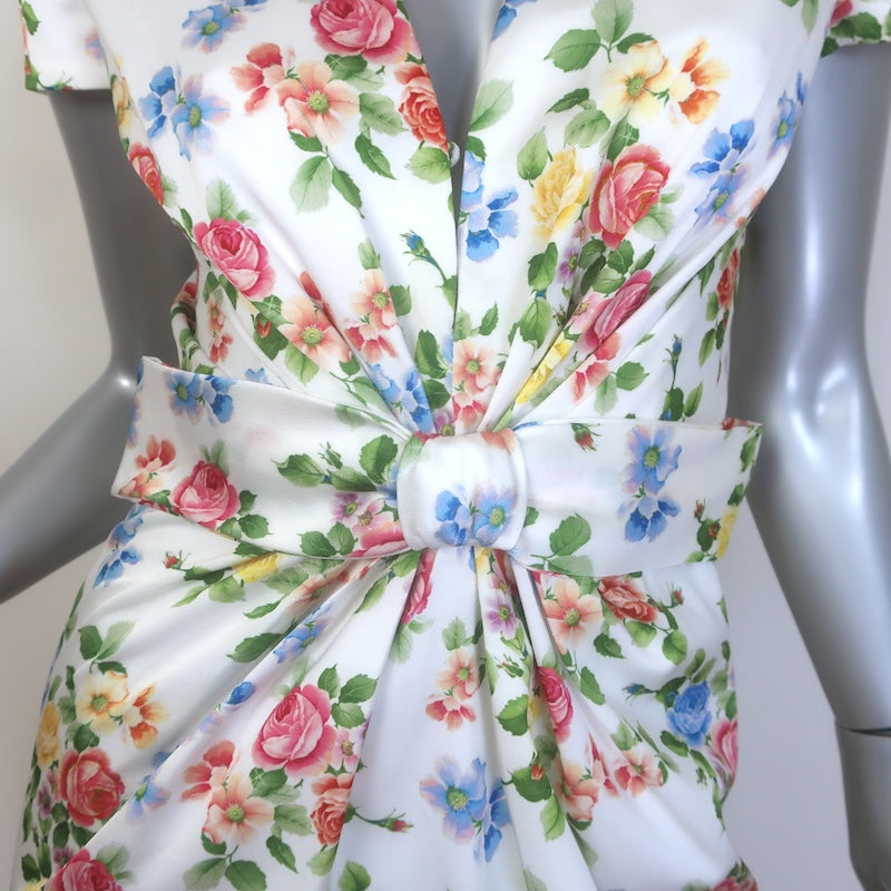 Emilia Wickstead Beatrice Bow Maxi Dress White Floral Print Sateen Size 8 NEW