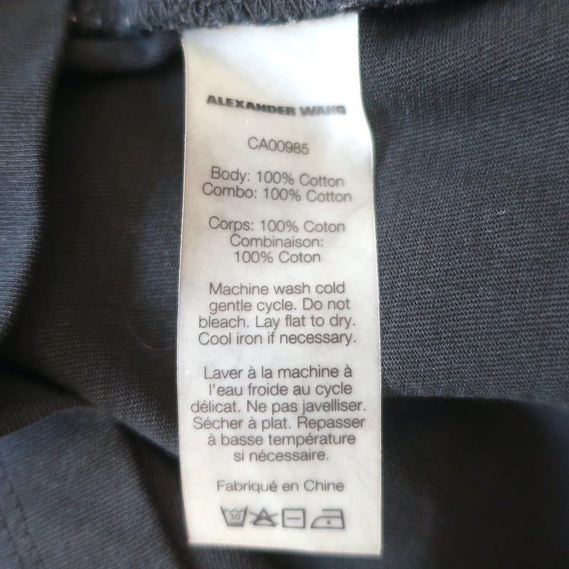 T by Alexander Wang Tie-Neck Dress Black Cotton Size Large Short Sleeve Mini