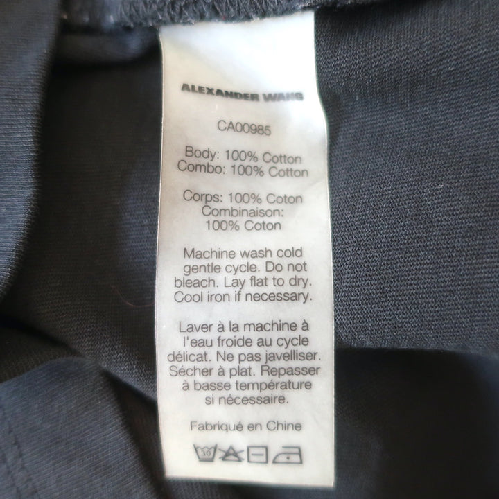 T by Alexander Wang Tie-Neck Dress Black Cotton Size Large Short Sleeve Mini