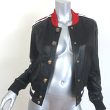 Gucci Hollywood Embroidered Leather Bomber Jacket Black Size 42