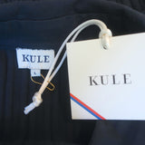 KULE Luna Short Sleeve Ribbed Button-Up Top Navy Cotton Size Large NEW