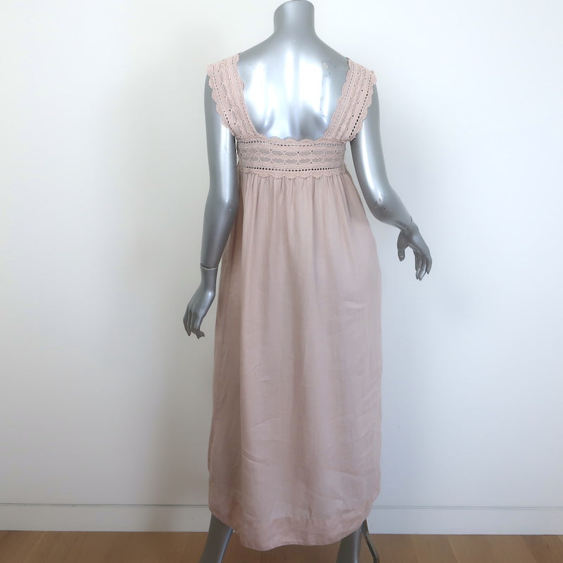 Doen Crochet Lace-Trimmed Maxi Dress Blush Ramie Size Extra Small