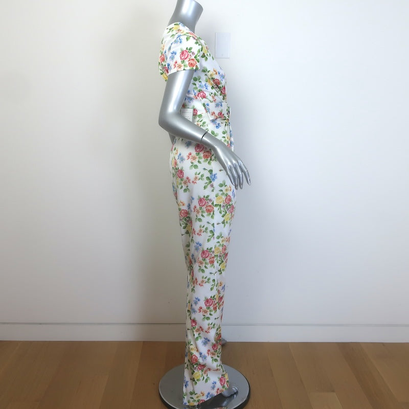 Emilia Wickstead Beatrice Bow Maxi Dress White Floral Print Sateen Size 8 NEW