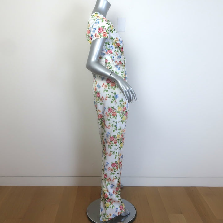 Emilia Wickstead Beatrice Bow Maxi Dress White Floral Print Sateen Size 8 NEW