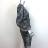 Maje Runny Metallic Draped Blouson-Sleeve Mini Dress Silver Size 40