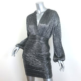 Maje Runny Metallic Draped Blouson-Sleeve Mini Dress Silver Size 40