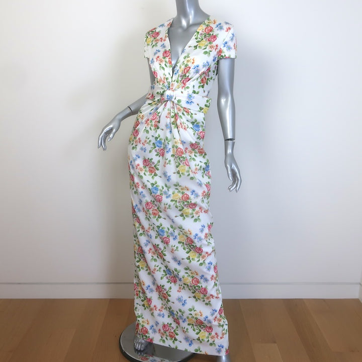 Emilia Wickstead Beatrice Bow Maxi Dress White Floral Print Sateen Size 8 NEW