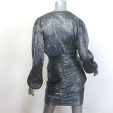 Maje Runny Metallic Draped Blouson-Sleeve Mini Dress Silver Size 40