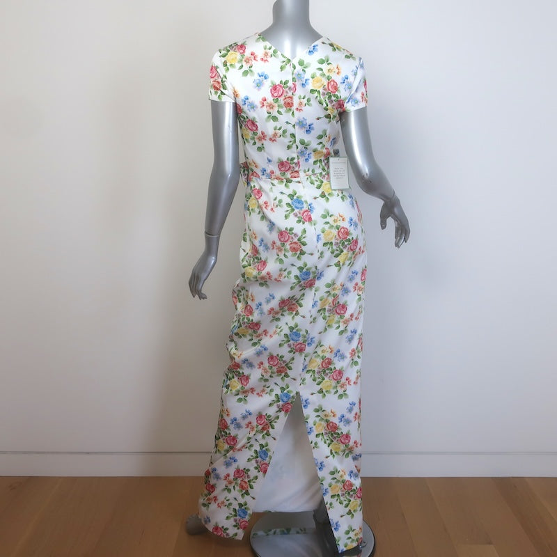 Emilia Wickstead Beatrice Bow Maxi Dress White Floral Print Sateen Size 8 NEW