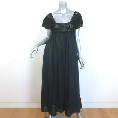 Doen Lucienne Crocheted Maxi Dress Black Ramie Size Small