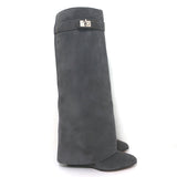 Givenchy Shark Lock Knee High Pant Boots Gray Suede Size 40.5
