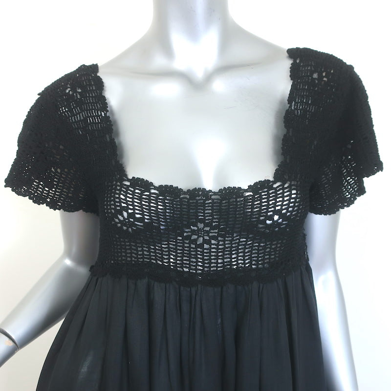 Doen Lucienne Crocheted Maxi Dress Black Ramie Size Small