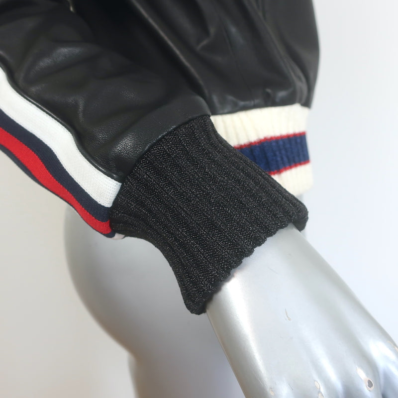 Gucci Hollywood Embroidered Leather Bomber Jacket Black Size 42