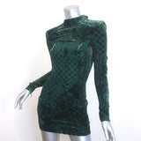 Balmain x H&M Velvet Burnout Long Sleeve Mini Dress Emerald Size 2 US 00