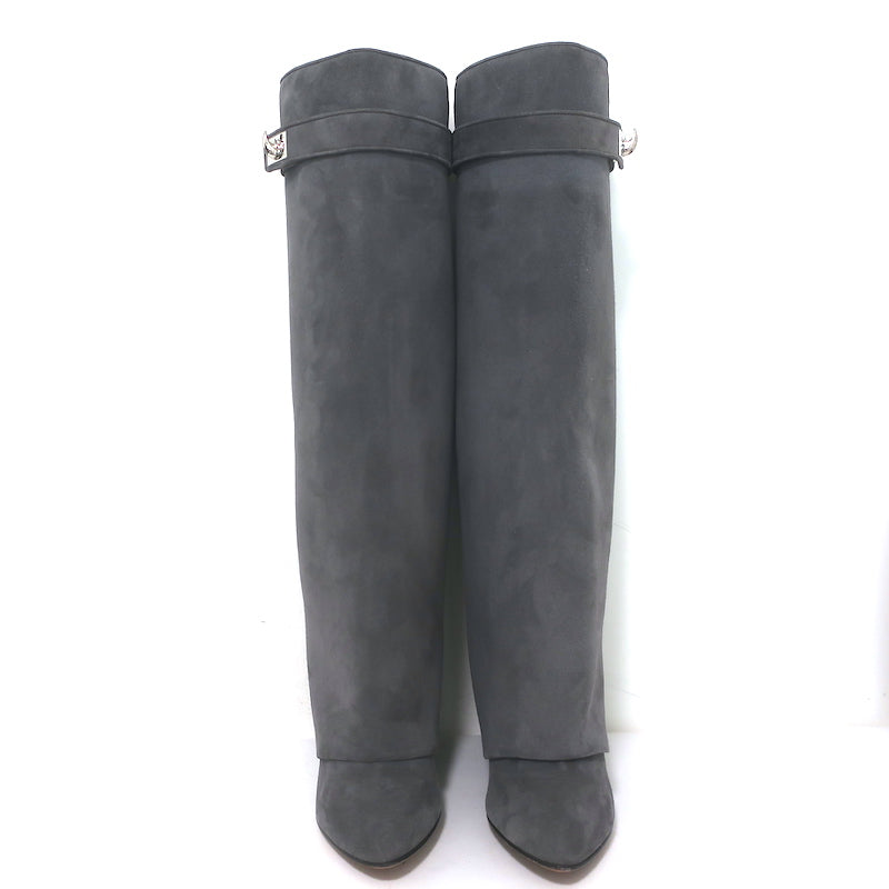 Givenchy Shark Lock Knee High Pant Boots Gray Suede Size 40.5