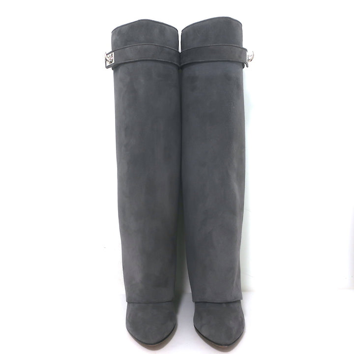Givenchy Shark Lock Knee High Pant Boots Gray Suede Size 40.5