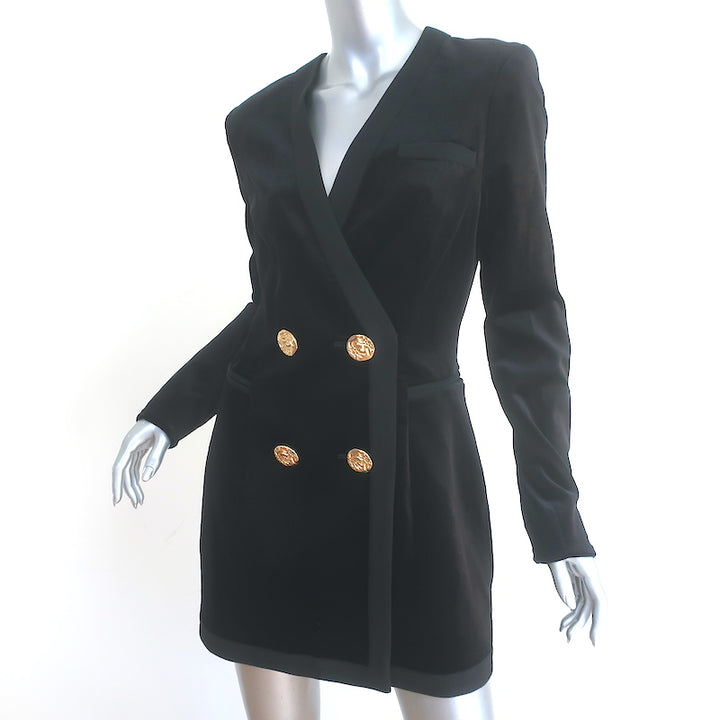 Saloni Bree Double Breasted Blazer Mini Dress Black Velvet Size US 6 NEW