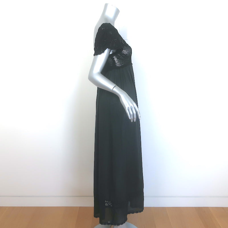 Doen Lucienne Crocheted Maxi Dress Black Ramie Size Small