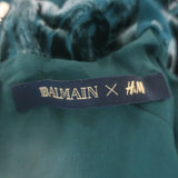 Balmain x H&M Velvet Burnout Long Sleeve Mini Dress Emerald Size 2 US 00