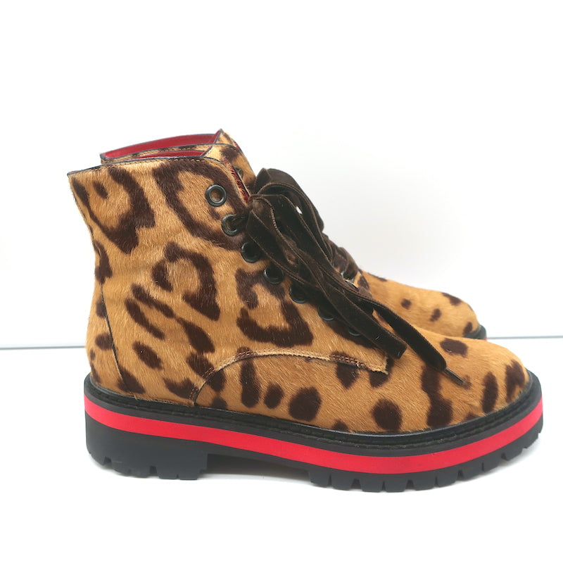 Mr &amp; Mrs Italy Leopard Print Pony Hair Combat Boots Size 37 Lace-Up Ankle Boots