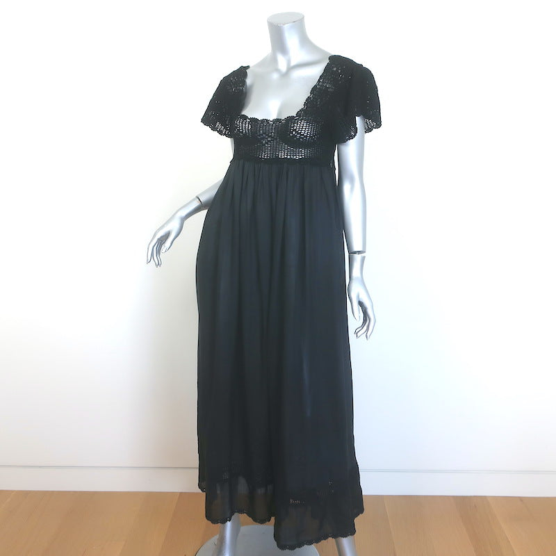 Doen Lucienne Crocheted Maxi Dress Black Ramie Size Small