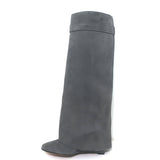 Givenchy Shark Lock Knee High Pant Boots Gray Suede Size 40.5