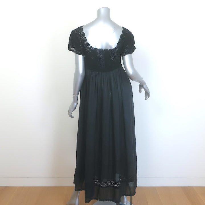 Doen Lucienne Crocheted Maxi Dress Black Ramie Size Small
