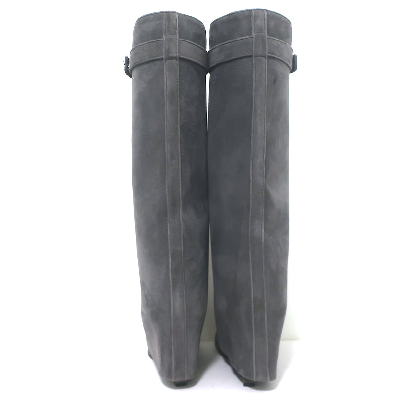 Givenchy Shark Lock Knee High Pant Boots Gray Suede Size 40.5